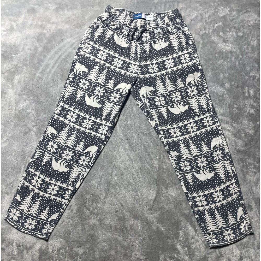 Old Navy Pajama Pants Christmas Gray Fair Isle Women’s Small Polar Bear Trees